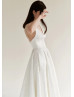 Classic Ivory Jacquard Side Slit Wedding Dress With Pockets Classic Ivory Jacquard Side Slit Wedding Dress With Pockets